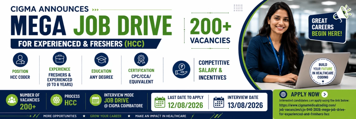 CIGMA ANNOUNCES MEGA JOB DRIVE FOR EXPERIENCED AND FRESHER HCC CODERS
